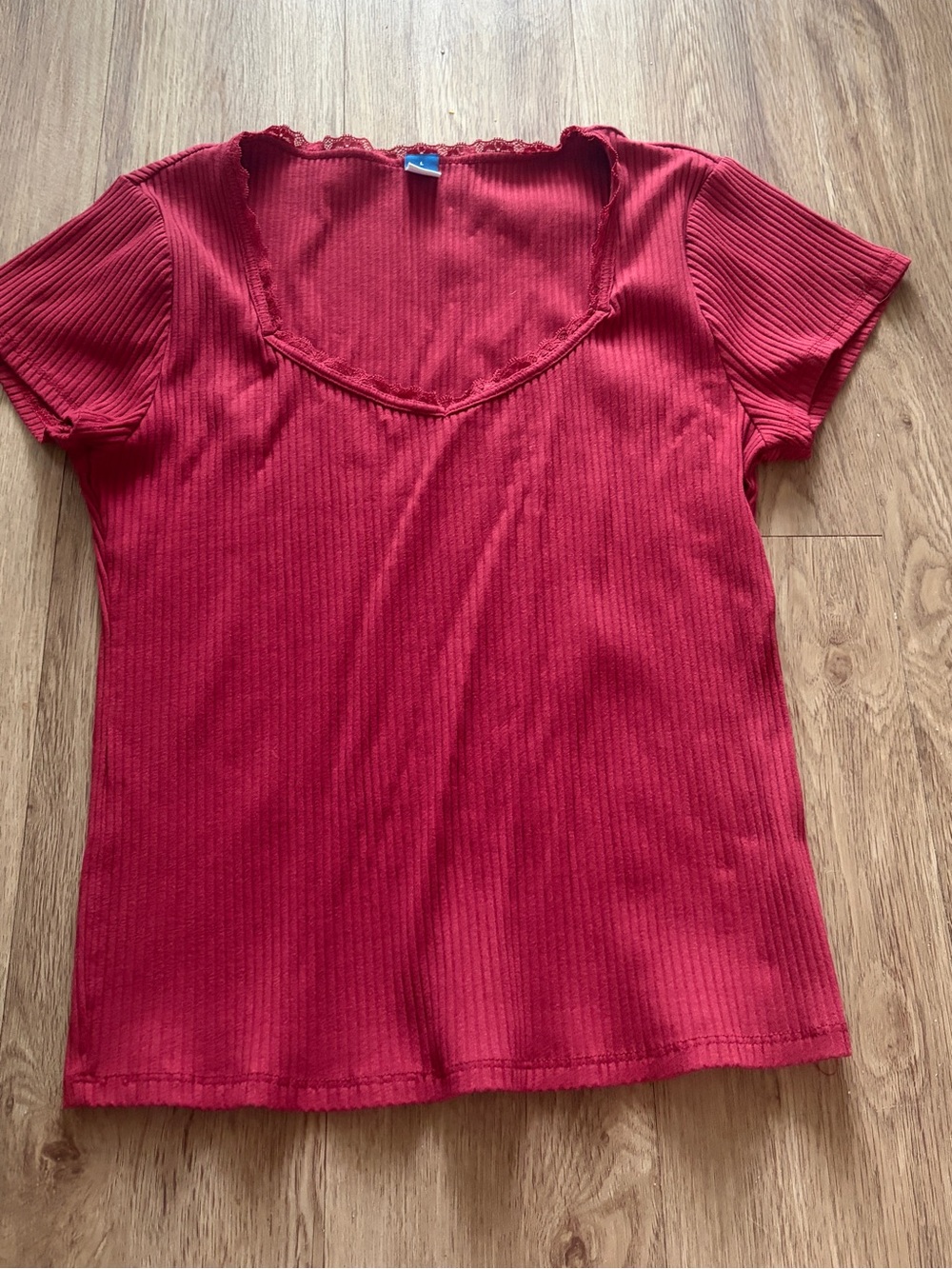 Old Navy Red Ribbed V-Neck Short Sleeve Top